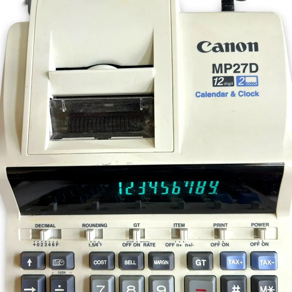 Vintage Calculator Canon MP27D Clock & Calendar 12 Digit 2 Color Printing TESTED